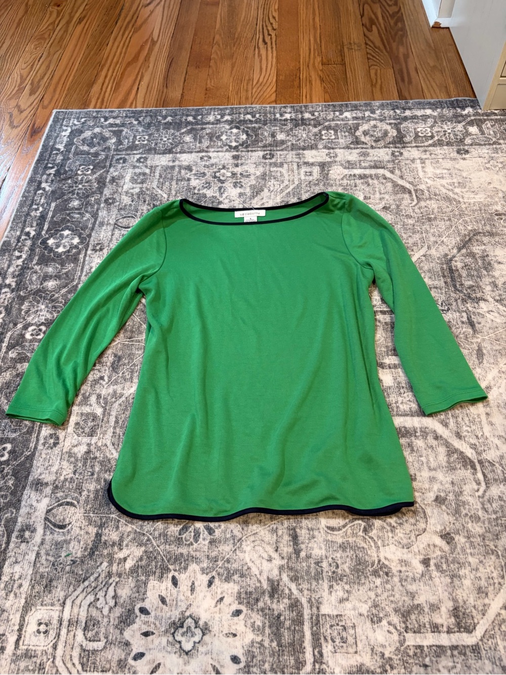 Liz Claiborne Bright Green Boatneck Top with Trim